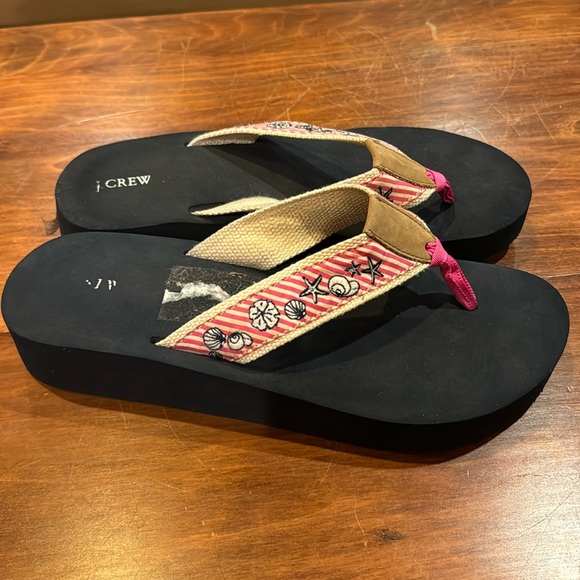J. Crew Flip Flop Pink Seashell Stripe 10 Wedge Preppy Summer Casual Slip On - Picture 3 of 16